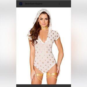 Burning Man Sequin Star Sheer Hooded Bodysuit Romper by Roma Costume